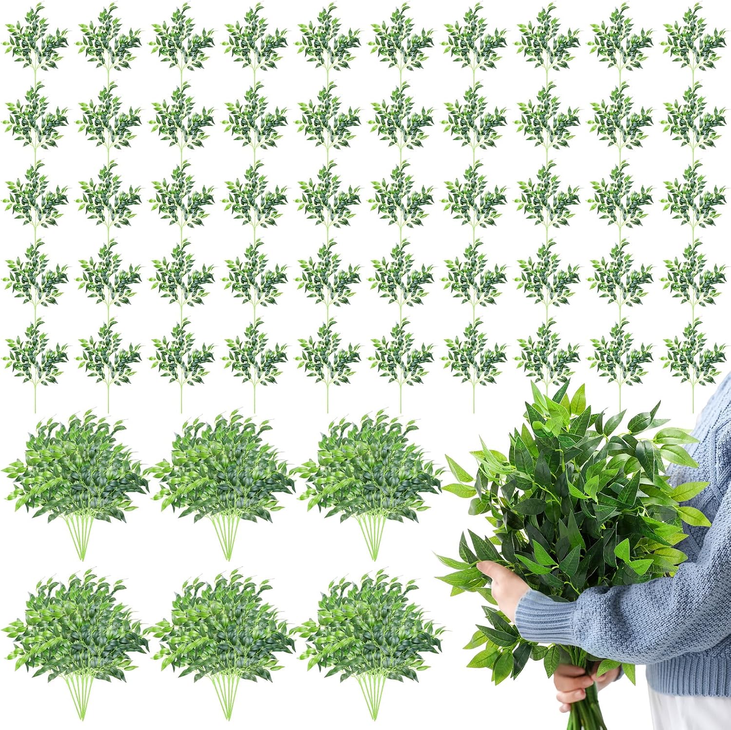 Ruscus Stem Faux - 100 Pcs Artificial Italian Ruscus Greenery