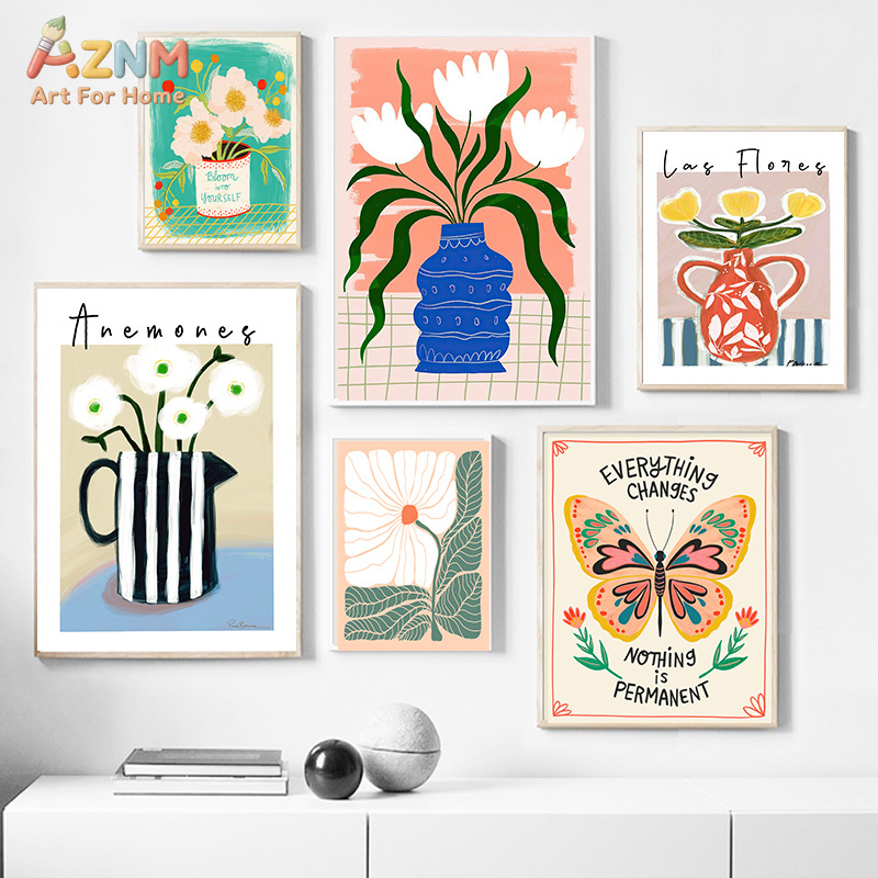 Florist Supply Vases - AZNM Boho Floral Canvas Wall Art